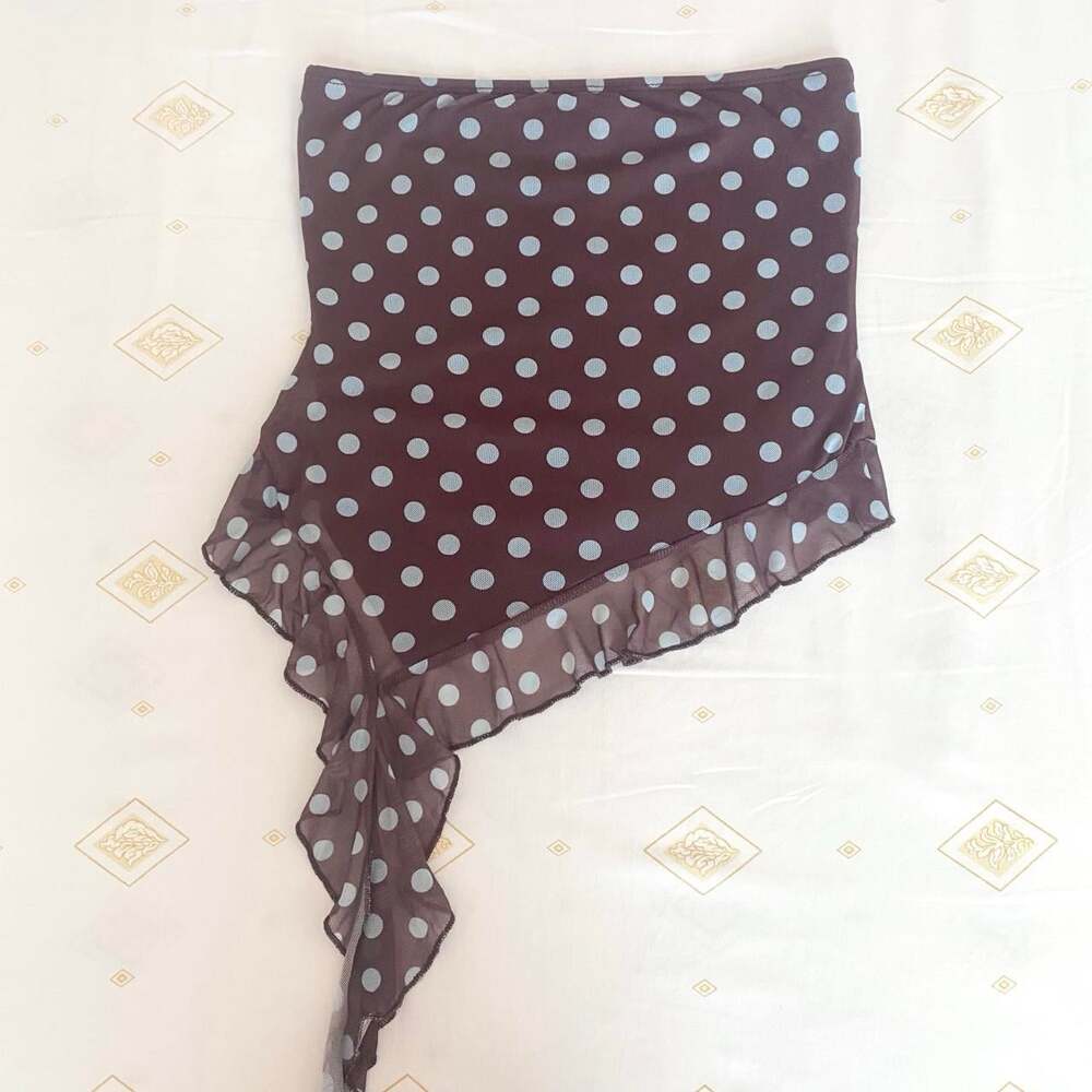 BNWT y2k brown and blue polka dot strapless tube top - Picture 2 of 6